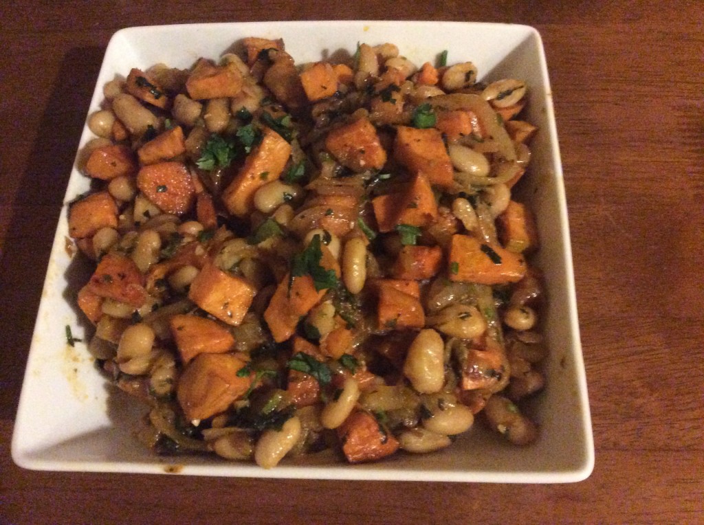 Sweet potatoes, beans, caramelized onions 